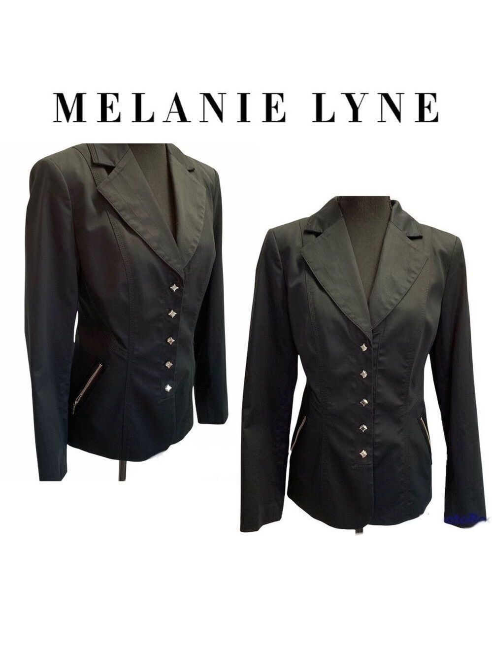 MELANIE lyne Black zipper pocket Blazer Size 6